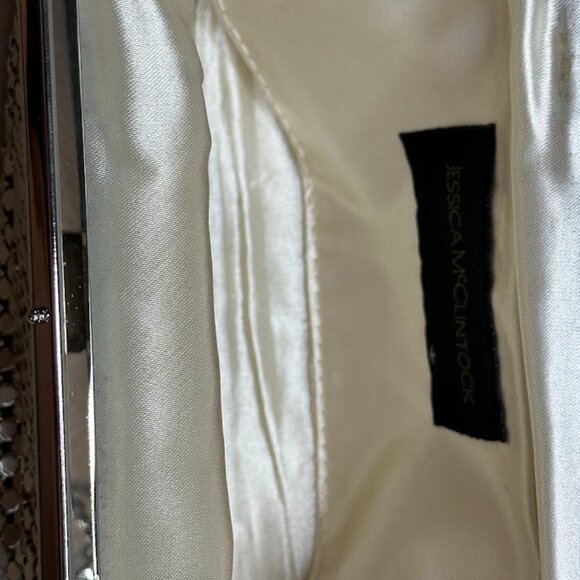 Jessica McClintock Clutch w/Chain Strap Champagne Glitter Jewel Clasp Satchel - Picture 4 of 4